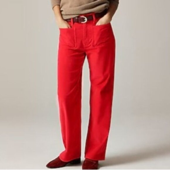 NWT J.Crew Red Corduroy Slim-Wide Pant Sz 32P Petite Sailor Radiant Ruby Red - Picture 1 of 11